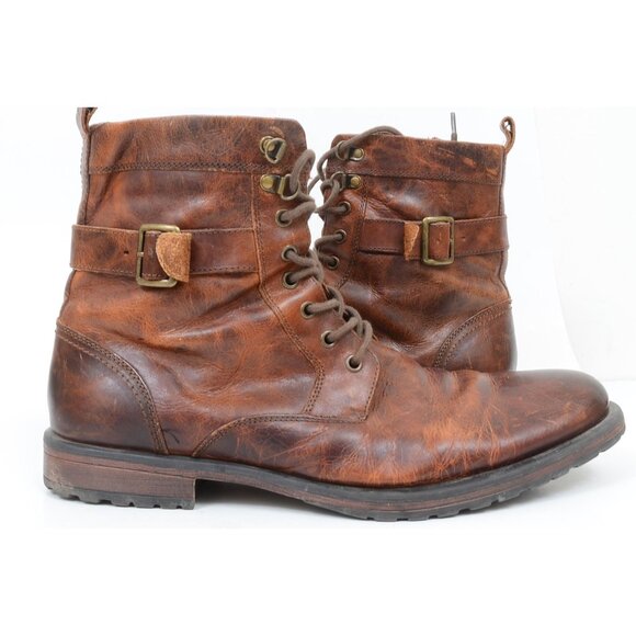 Aston Grey Rockcastle 2 Brown Leather Lace-up Buckle Combat Moto Boots Men's 13 - Picture 3 of 11
